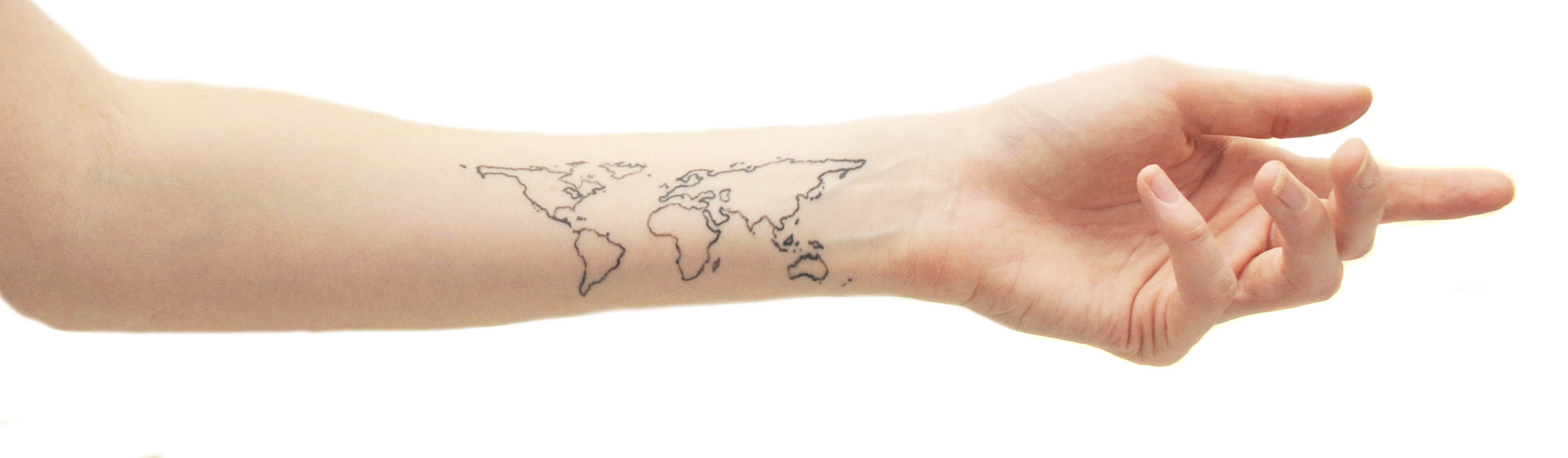 world map wrist tattoo