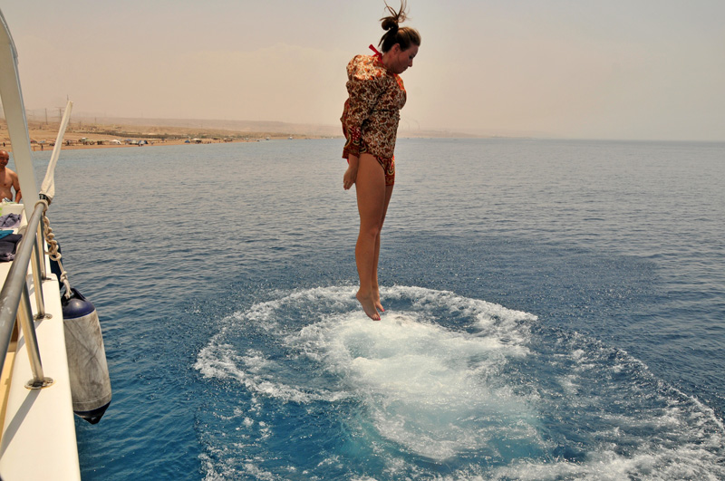 Gulf of Aqaba Jordan jumping off boat